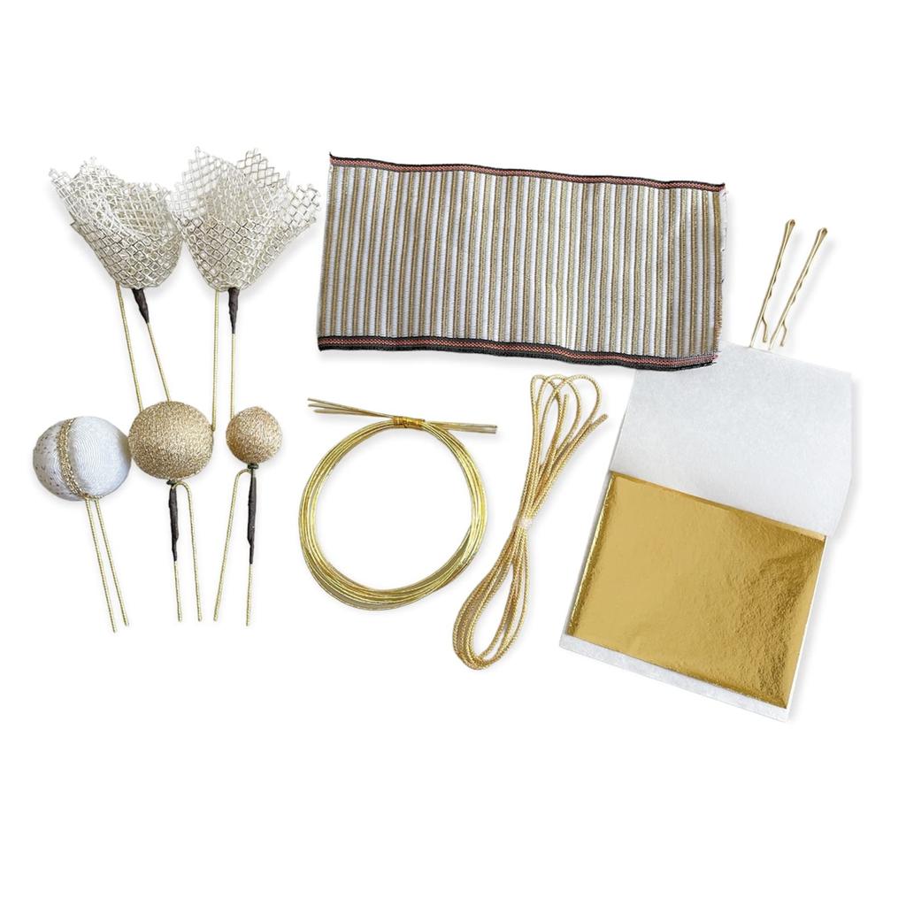 Haarschmuck im japanischen Stil, Weißgoldkugel, Gold, Abschluss-Kimono, Kanzashi, Mizuhiki, Zopf, Blatt, Netz, Zeremonie zum Erwachsenwerden, Zeremonie, Hochzeit,