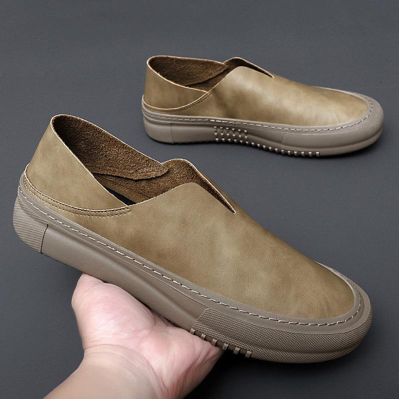 

2025 spring and summer new one-pedal cowhide hollow breathable beanie shoes light driving shoes lazy casual shoes men s shoes 44