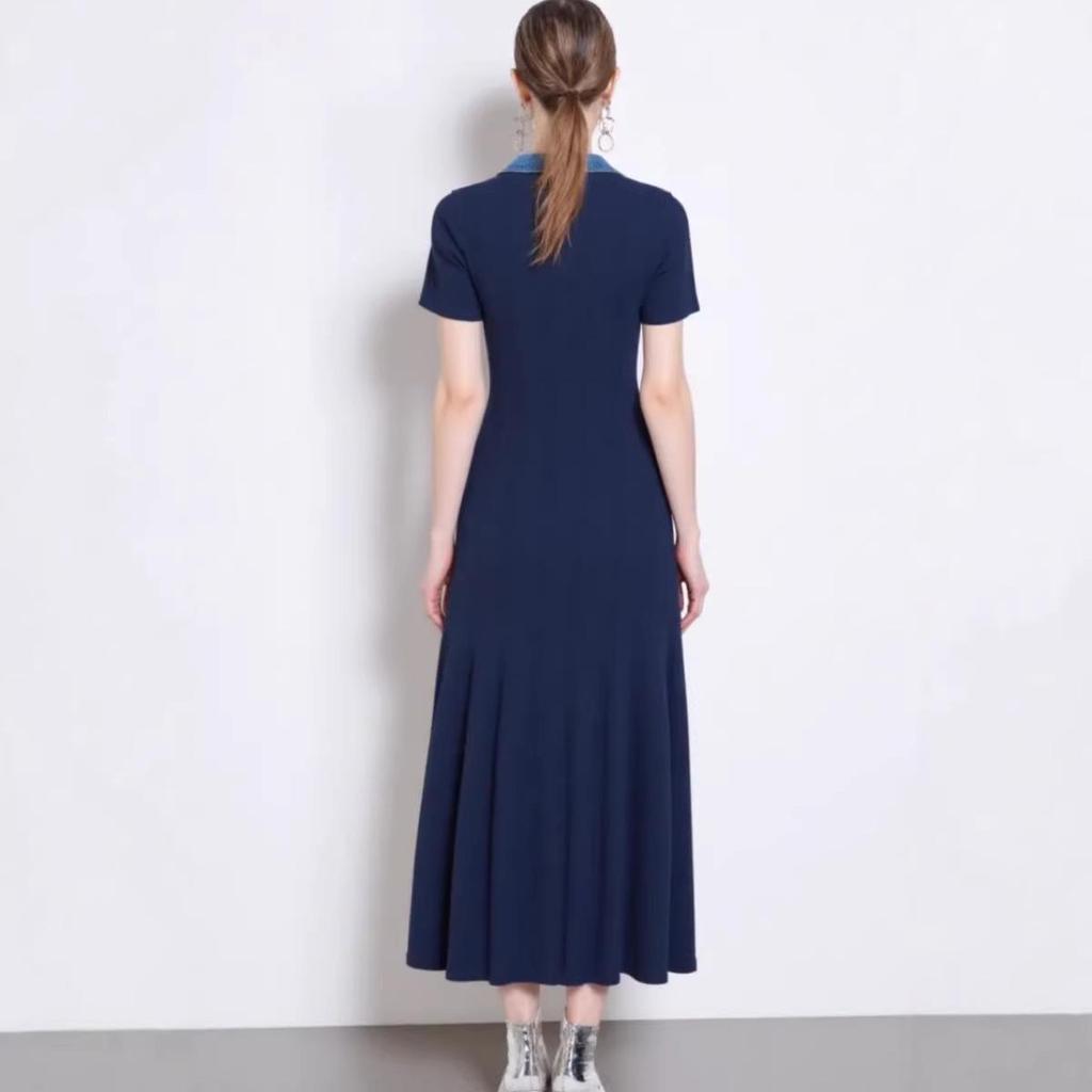 In Stock: S Brand 026 Summer French Women's Short Sleeve Elegant Knit Long Dress