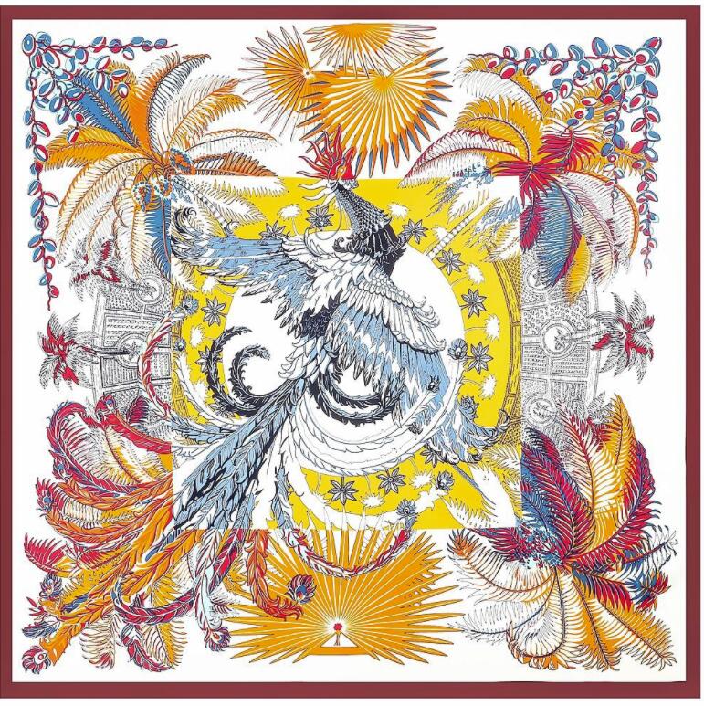 

Women Twill Silk Shawl Large Square Scarf 130*130cm Phoenix Design Pashmina Oversize Scarves Lady Gifts 130x130cm
