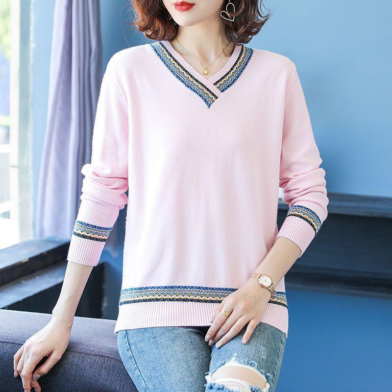 

Women s Autumn & Winter Short-Style Pullover Sweater Sweetheart V-Neck Loose Knit Base Layer Top 3XL