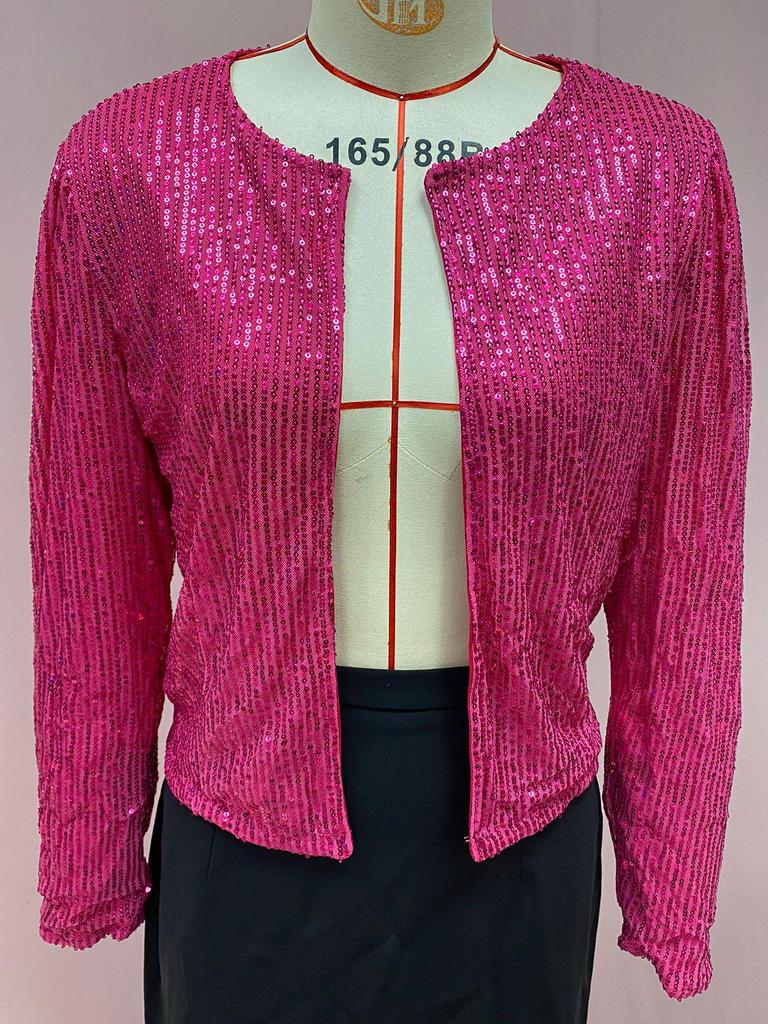 Europejska i Amerykańska Damska Wiosenna Kurtka Colorblock z Cekinami ze Stójką - Krótka, Casualowa, Wszechstronna Moda.