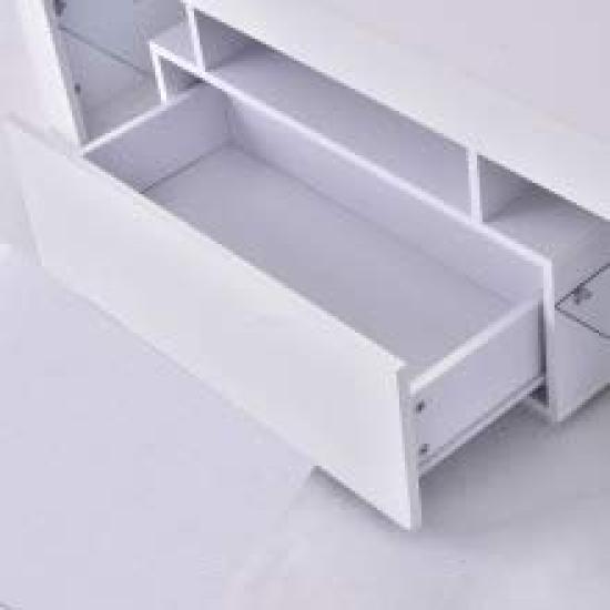 Low Board with TV Low TV Board with LED TV Width Mirror TV TV Living White BO-RION Storage, Stand, Type, Lighting, White, Rack, 130cm, Surface, Stand,