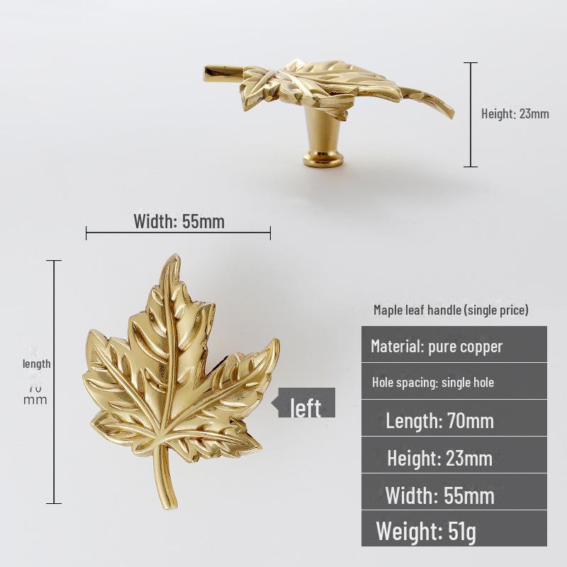 Ручка для шкафа Nordic Luxury Brass с кленовым листом — в стиле ретро-американской INS.