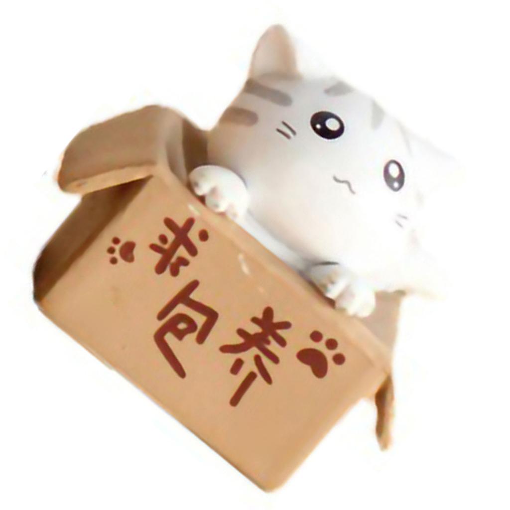 Cartoon Poor Box Cat Model Small Statue Micro Landscape Table Decoration for Home Car White