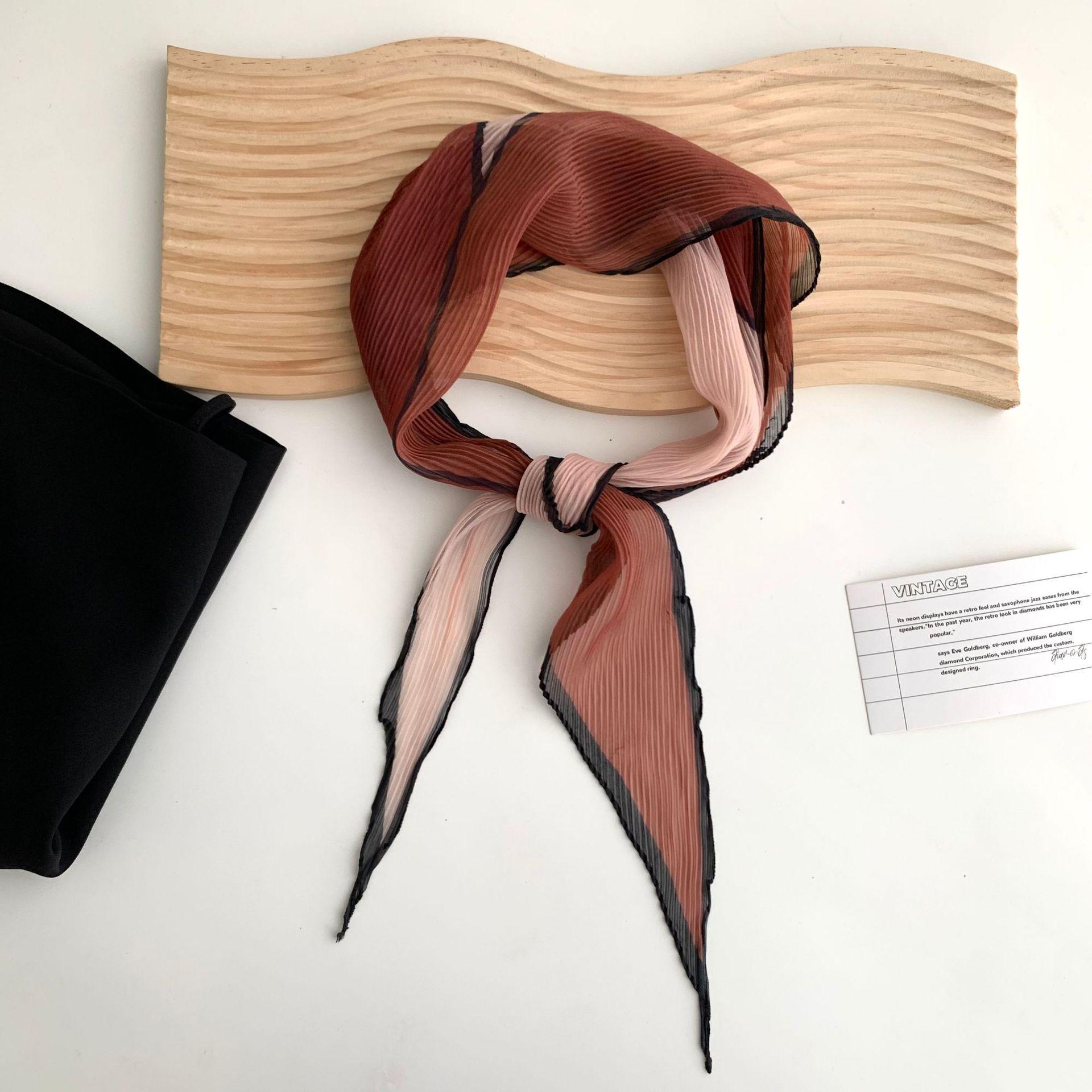 Gentle Three-Color Color Matching Crumpled Scarf Female Korean Version Versatile Skirt Silk Scarf Spring And Autumn Long Scarf Tied Belt 20-120