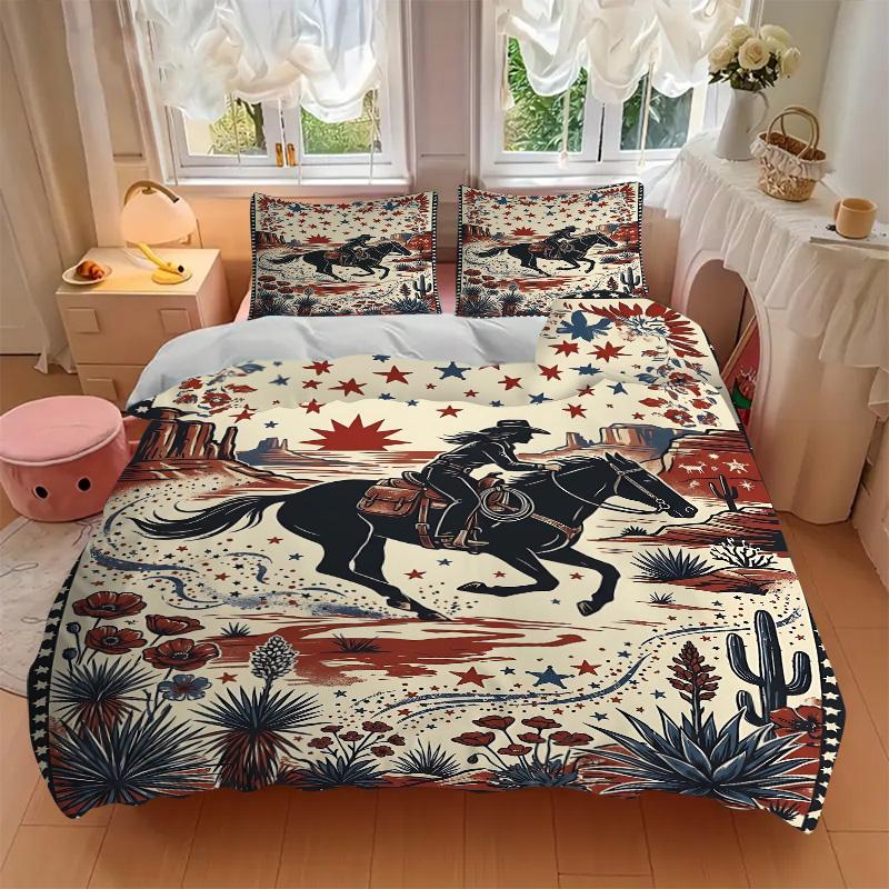 Western Horseman Art Print 3Pcs Bedding Setduvet Cover With 2 Bedropillowcase Home Birthday Gift