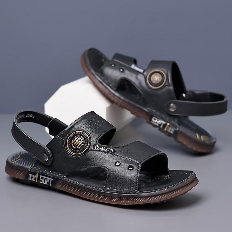 Men's Summer Sandals Leather Beach Shoes Men's Non-slip Leather Sandals Breathable Sandals Beef Tendon Sole Dual-purpose Driving Men's Shoes