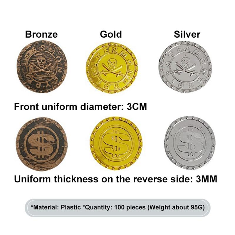 100 stücke Kunststoff Pirate Münze Simulieren Spiel Münzen Dekoration Münze Prop