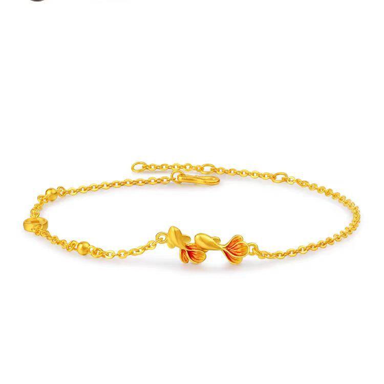 Ancient Style Gilt Goldfish Carp Bracelet with Jinghong Brocade