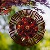 Deep Red Golden Floral Wind Spinner 10 Inch Metal Garden Decor for Outdoor All Seasons 360 Degree Hanging Hook Creative Gift