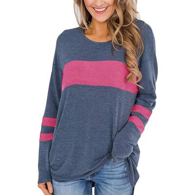 Tunika-T-Shirt mit Farbblock-Streifen-Print für Damen in Übergröße, langen Ärmeln und leichtem Stretch – lässig und bequem