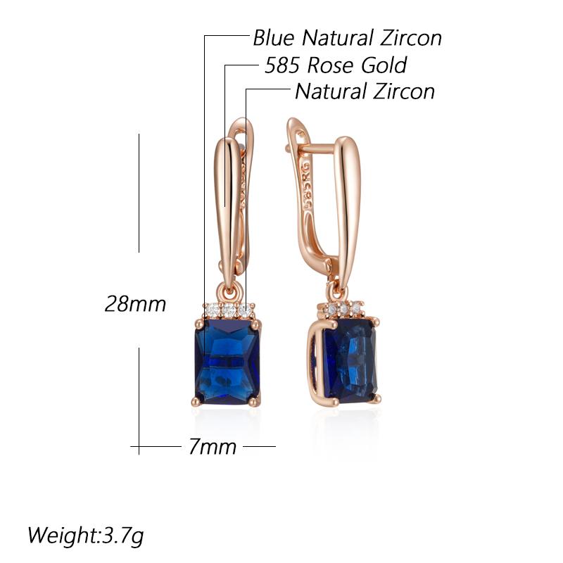 Unusual Shiny Square Blue Natural Zircon Drop Earrings For Women Luxury  Rose Gold Color Party Daily Fine Jewelry Gift