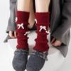 New Red Color Leg Warmers Thickened Bow Middle Tube Socks Harajuku Knitted Hosiery Autumn and Winter
