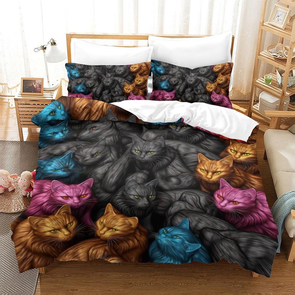 Colorful Cat 3D Digital Printing Polyester Quilt Cover Two Or Three Pieces Can Be