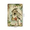 Vintage Metal Birdhouse Wall Art, Rustic Iron Garden Decor with Colorful Birds and Flowers