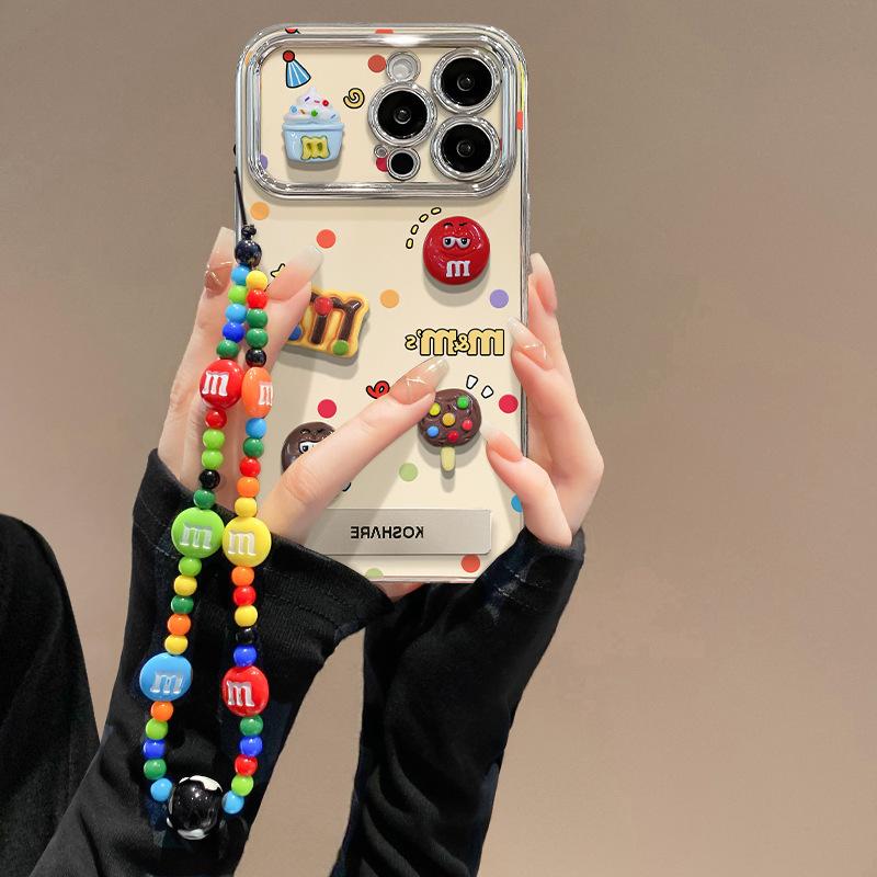 ins cartoon m bean bracelet is suitable for 16promax electroplating cute three-dimensional silicone mobile phone case