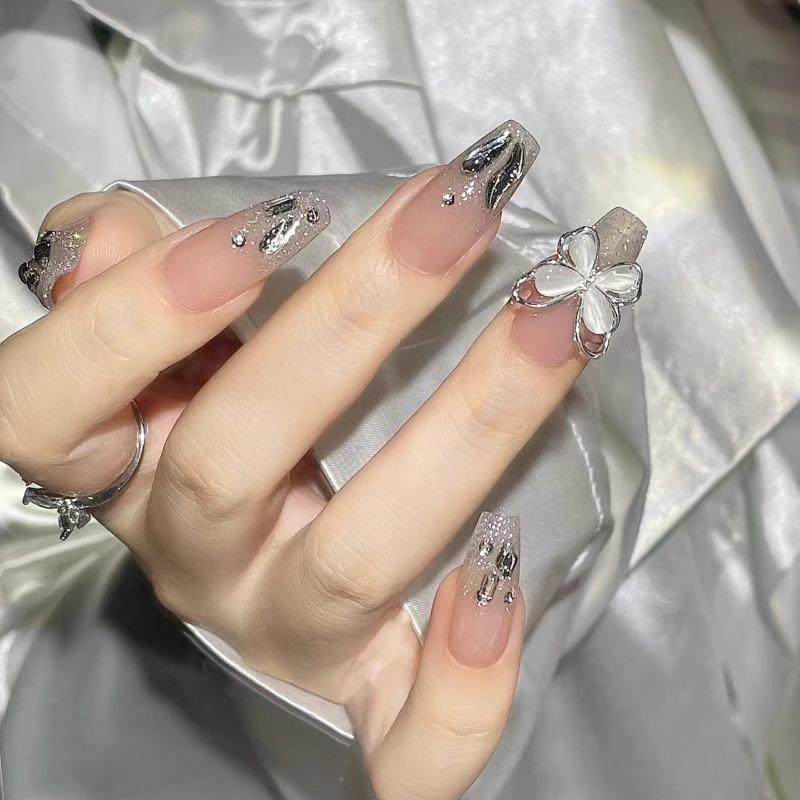 

Долговечные продукты для ногтей, трехмерный бант ручной работы, инкрустированные бриллиантами патчи для ногтей, накладные ногти, легкий роскошный стиль