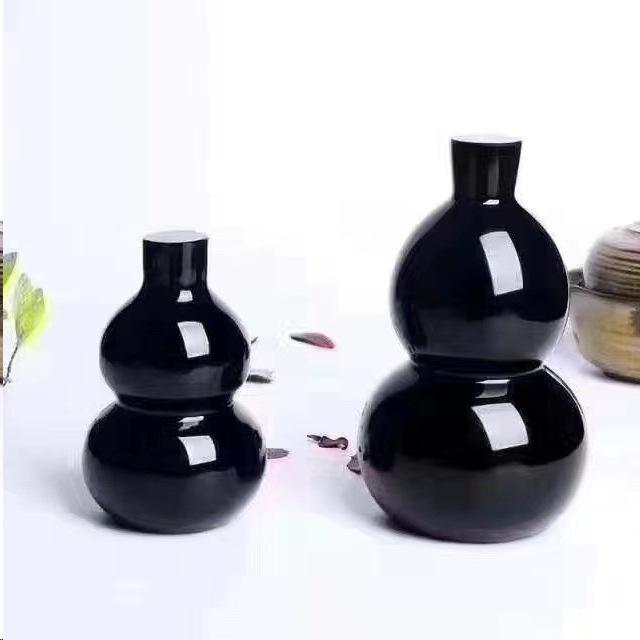 Obsidian Tai Chi Bagua Fu Lu Shou Gourd: Feng Shui Ornament with Six-Character Mantra and Five Blessings Design