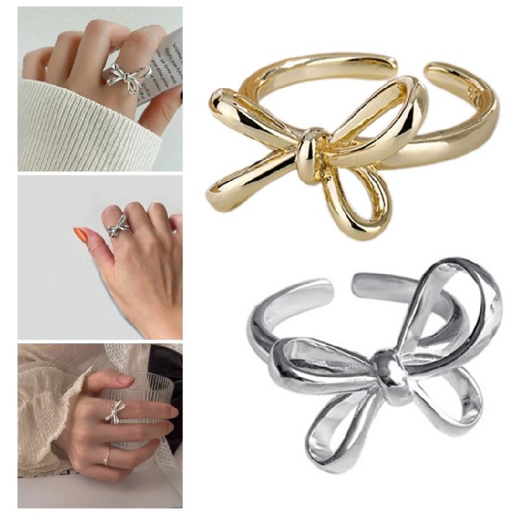 Set di Anelli Delicati a Fiocco con Anelli Aperti Rotondi Chic Accessorio Grazioso