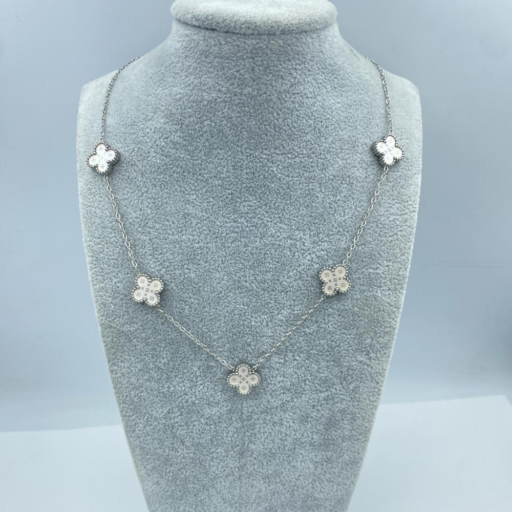 13MM Titanium Steel 5 Flowers Double Sided Shell Star Pattern Shell Lucky Four Leaf Clover Necklace