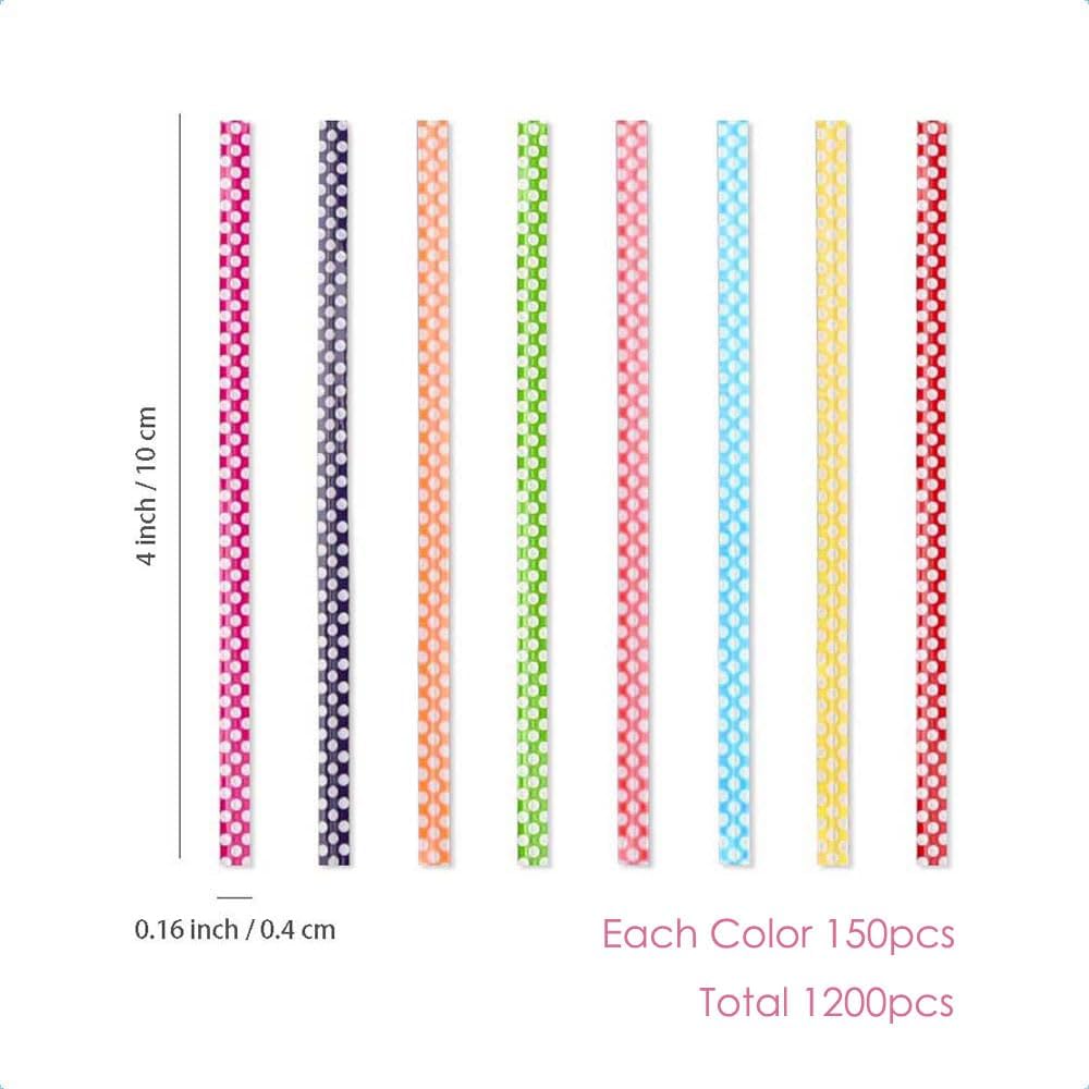 OWLFAVO 1200pcs Polka-Dotted Colourful Plastic Twist Ties with 1 Storage Box, 4 Inch Long 8 Mixed Colors, Bread Bags Ties for Candy Cookies Gift Bags