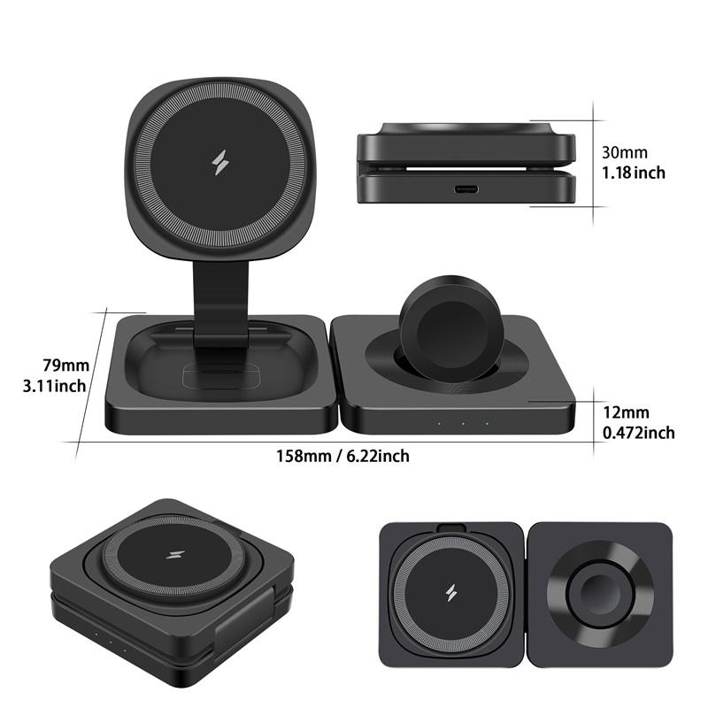 3 In 1 Charging Station for iPhone 16 15 14 Airpods 4 3 iWatch 10 Foldable Magnetic Wireless Charger Dock Travel Charging Pad