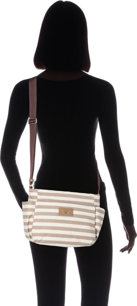 VASKA by moz Women's Shoulder Bag, Horizontal, Cotton, Striped, Elk, Deer, Veska, Nordic, VM6-226, Beige
