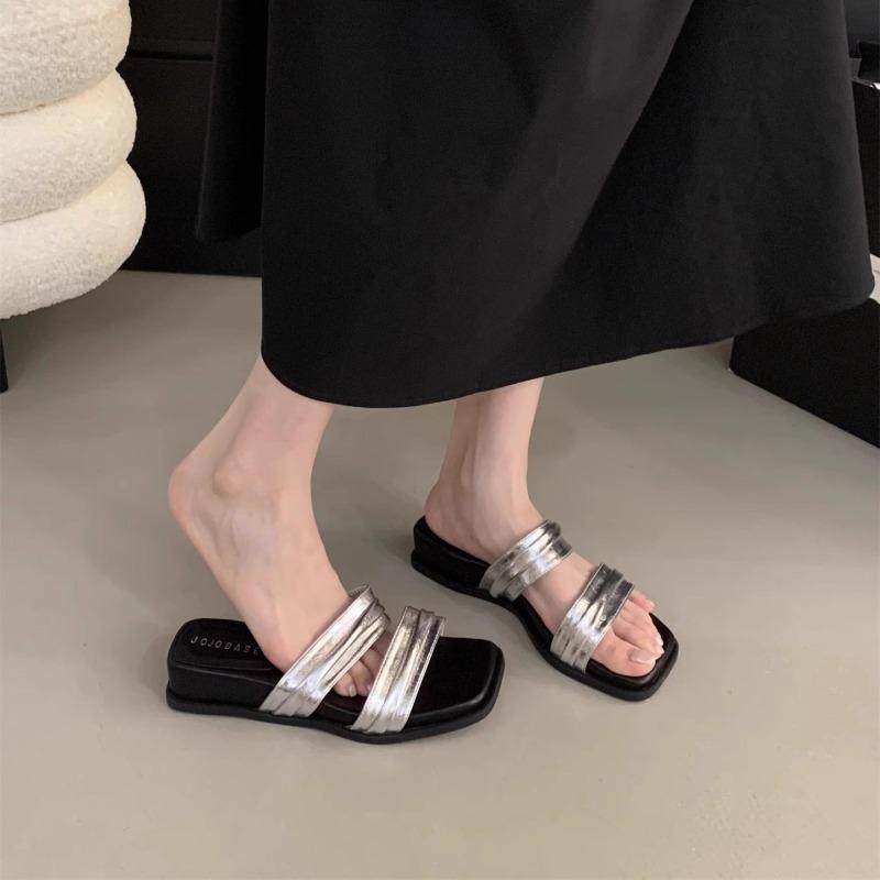 Thick-soled One-shoulder Shoes New Women's Shoes Wedge Heels Slippers and Sandals
