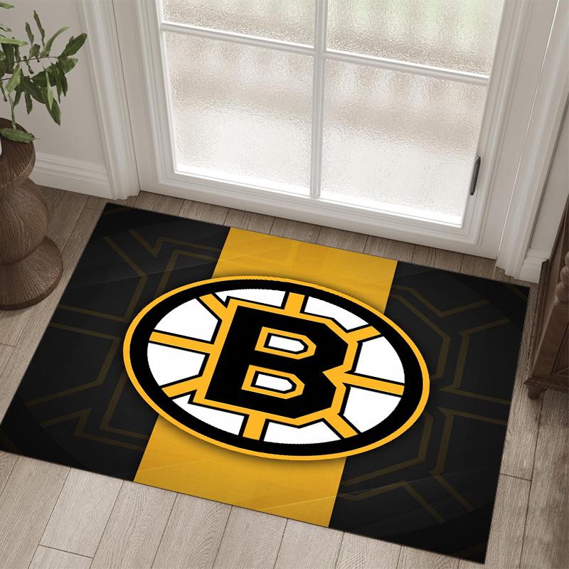 Boston Bruins Design Křišťálový Sametový Koberec Útulný Ne?Protiskluzová tištěná předložka do ložnice, obývacího pokoje, předsíně