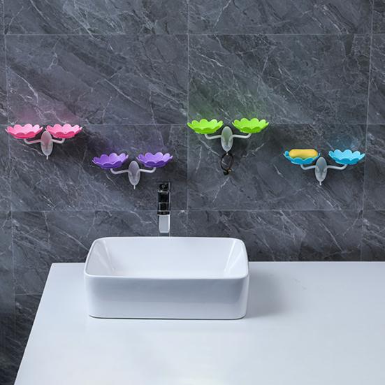 Bathroom Soap Dish Lotus Shape Easy To Install Adhesive Soap Dish Wall Mounted Self Draining Soap Holder Decor