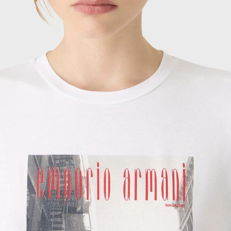 Emporio Armani Round Neck Graphic Print Short Sleeve T-Shirt Women Tops White 8N2T8A2-JFJZ1-0100
