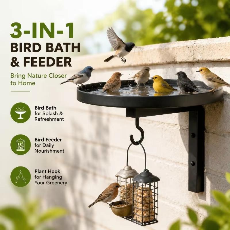 Hook Design Iron Wall Bathtub Bird Feeder Easy Install Weather Resistant Outdoor Courtyard Ornament
