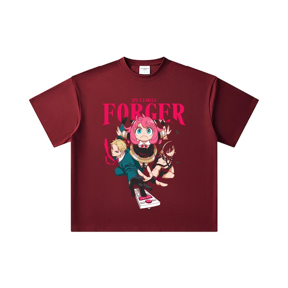 

260 GSM Double Yarn 32 Count 100% Cotton Spy x Family V1 Forger Print Unisex Heavy Cotton T Shirt 2XL вина червоного кольору