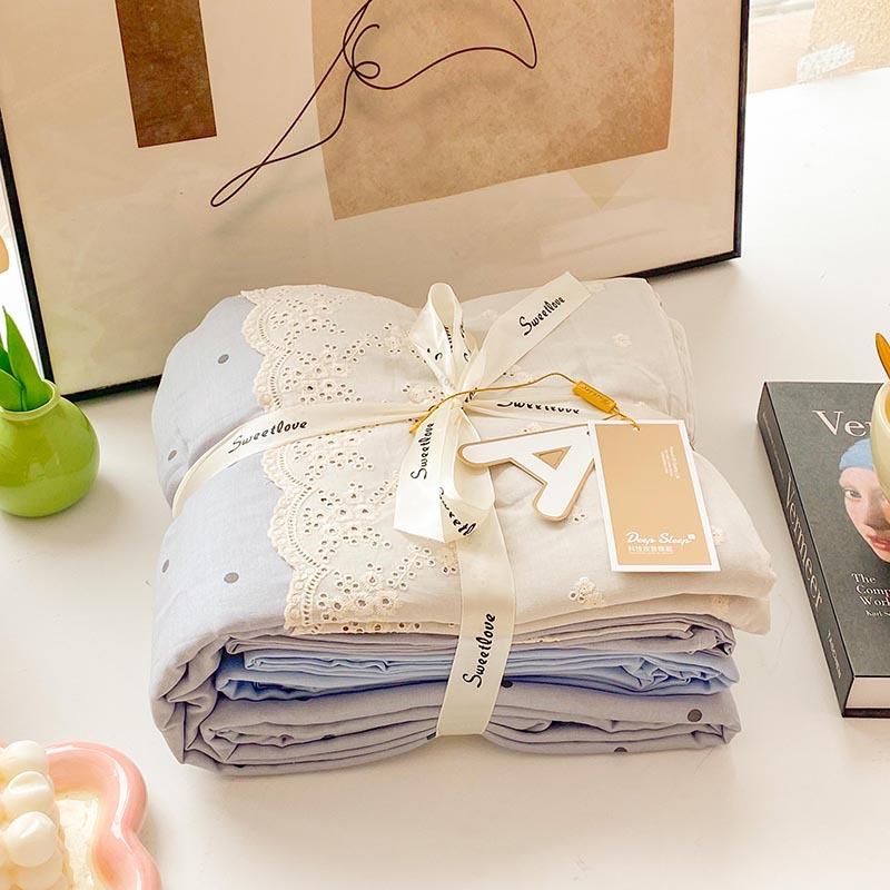 Class A Cotton Maternal And Infant Grade Lace Double-Layer Yarn, Small Style, Fresh, Soft And Comfortable Bed Sheet, Bed Hat Four-Piece
