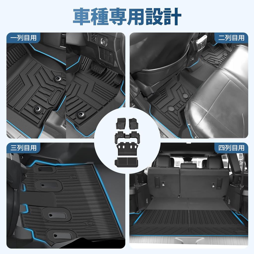 Kotesoto Toyota Land Cruiser 250 Series Floor Land Cruiser 250 Second Land Cruiser 250 Trunk 3D Stain TPE Easy Full Set Pad Not 7-Seater Mats, Mat,