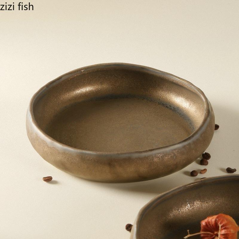 Coarse Pottery Dinner Plate Ceramic Steak Plate Pasta Dish Sushi Plates Dessert Bowl Fruit Plates Salad Bowl Snack Bowls Tray