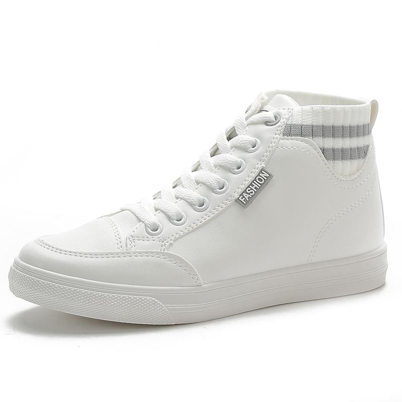 Fashion White Women Ankle Boots PU Leather Shoes Woman Platform Height Increased Sneakers Thick Sole Flat Bottom Soft Sole Casual Versat