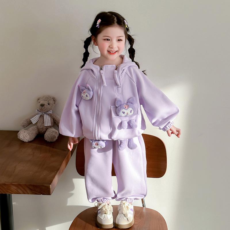 Strawberry Bear Kuromi Trendig tvådelad huvtröja för flickor - Vår/Höst 2025