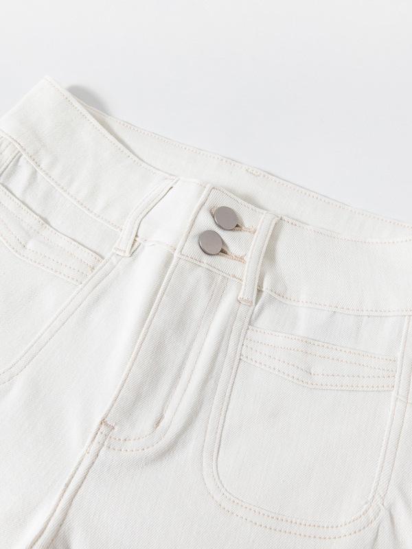 Women's High-Waist Micro-Flare White Denim Pants with Pockets - Four-Way Stretch Leg-Shaping Design for Spring 2026.