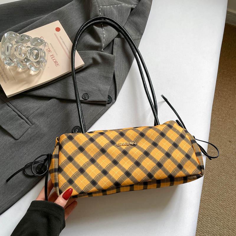 Casual Contrast Color Plaid Shoulder Bags for Women Versatile Ladies Pillow Underarm Bag Large Capacity Female Phone Handbags