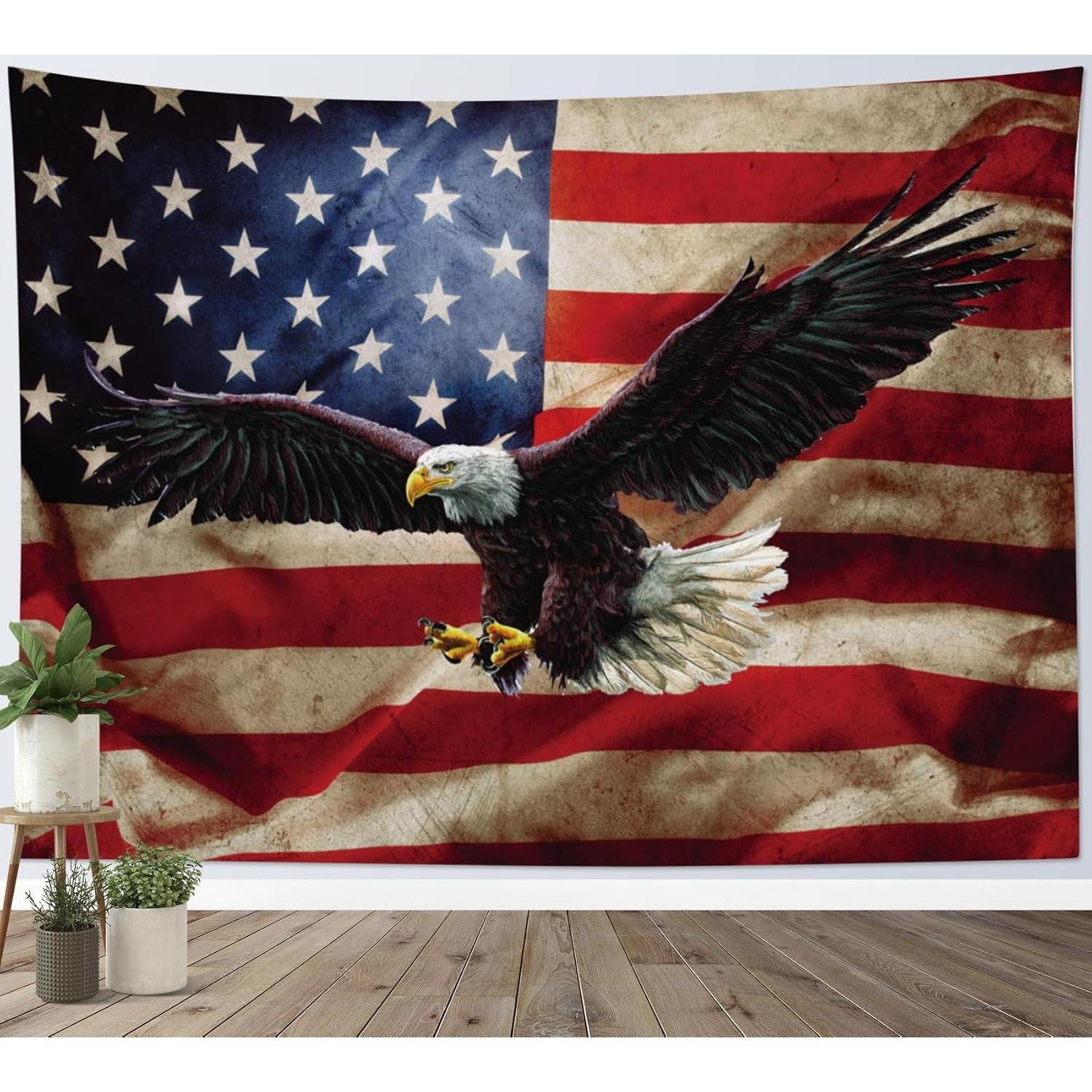 American Flag Pine Wall Tapestry 75x100