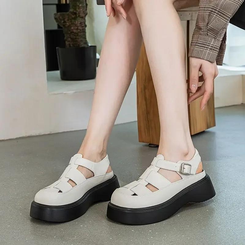 Women's Summer Sandals Platform Shoes Genuine Leather Casual Belt Buckle Female Sandals Women Summer Sandal Shoes