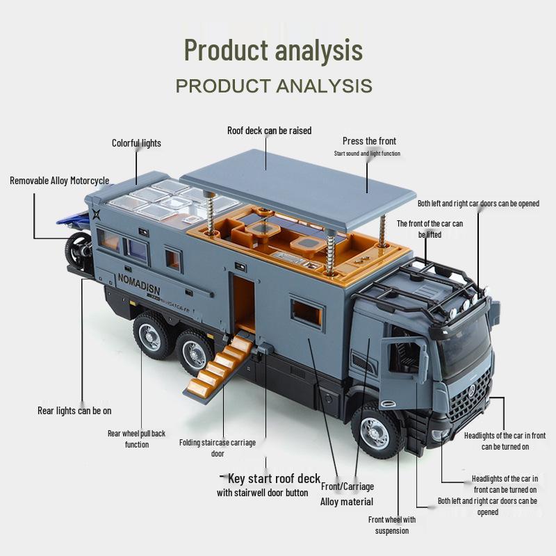 1:24 Модель автомобиля из сплава Nomad RV со звуком и светом, Игрушка с инерционным механизмом для детей