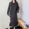 Women's Turtleneck Button Front Knit Maxi Dress Lantern Sleeve Cable Knit Casual Loose Fit Dress