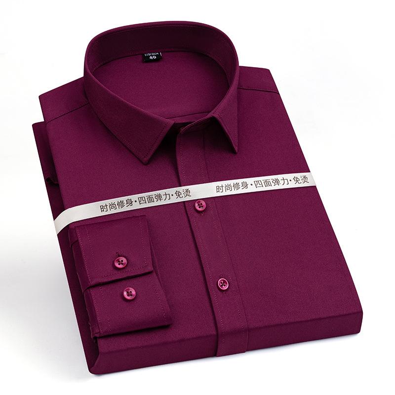 Men's Dress Shirt Long Sleeve Free ironing Business Casual Slim-fit Solid Color Social Formal Party Wedding Man Clothes Plus 8XL