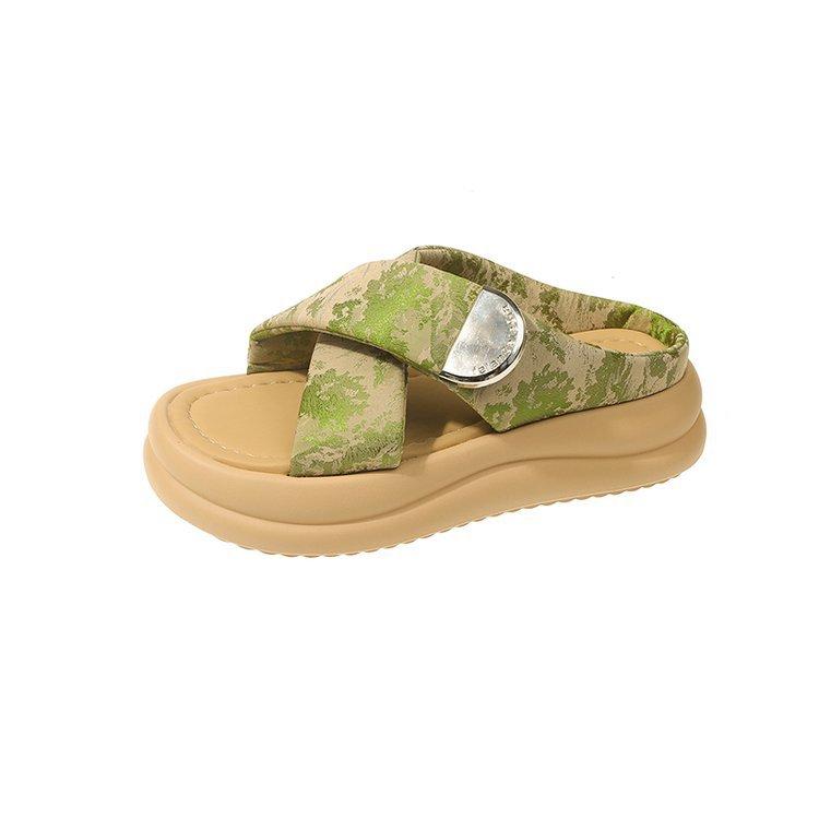 

Platform slippers women s summer outer wear 2024 new niche cross one-word drag trend casual beach sandals women 35 зелёный