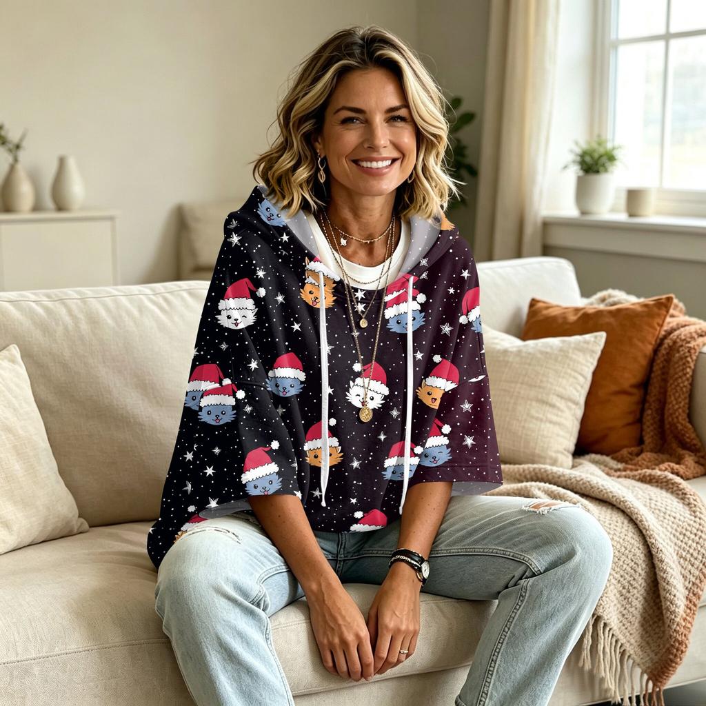 Sweat à capuche imprimé de Noël pour femme Coupe ample Haut pull décontracté