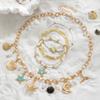 Bohemian Ocean Style Necklace and Bracelet Set with Imitation Starfish, Shell and Pearl Pendants