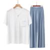 Cardigan manica corta in cotone e seta pigiama da uomo per mezza età e anziani pantaloni estivi sottili in cotone artificiale loungewear da uomo